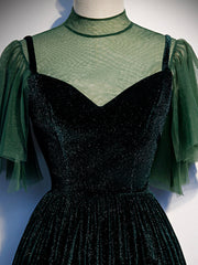 Prom Dress Fairy, Green Velvet Long Prom Dress, Elegant A-Line Green Evening Dress