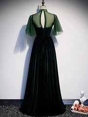 Prom Dress Emerald Green, Green Velvet Long Prom Dress, Elegant A-Line Green Evening Dress