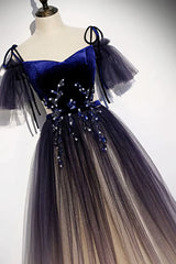 Formal Dresses Long Elegant Classy, Velvet and Gradient Tulle Long Party Dress, Straps Long Evening Gown