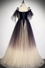 Formal Dresses Long Elegant Evening Gowns, Velvet and Gradient Tulle Long Party Dress, Straps Long Evening Gown