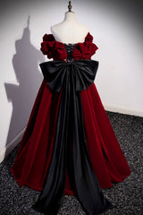 Dress Short, Burgundy Velvet Long Prom Dress, Off the Shoulder A-Line Evening Dress