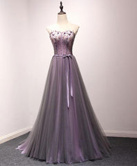 Homecomming Dresses Blue, Pruple Tulle Sweetheart Neck Long Prom Dress, Evening Dress