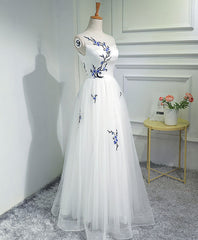 Evening Dress 1932, White A-Line Tulle Long Prom Dress, White Evening Dress