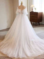 Homecomming Dresses Vintage, White A-Line Tulle Long Prom Dress, White Formal Dress