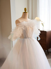 Homecoming Dress Sweetheart, White A-Line Tulle Long Prom Dress, White Formal Dress