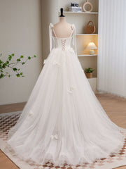 Homecoming Dress Chiffon, White A-line Tulle Long Prom Dress, White Tulle Formal Dress