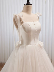 Homecoming Dresses, White A-line Tulle Long Prom Dress, White Tulle Formal Dress