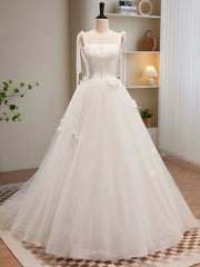 Homecoming Dresses Chiffon, White A-line Tulle Long Prom Dress, White Tulle Formal Dress