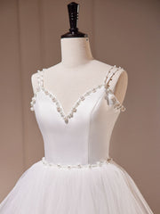 Prom Dress Store Near Me, White A-Line Tulle Long Prom Dress, White Tulle Sweet 16 Dresses