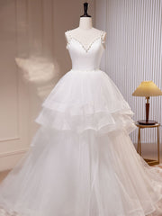 Prom Dresses Stores Near Me, White A-Line Tulle Long Prom Dress, White Tulle Sweet 16 Dresses