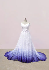 Party Dresses Short Tight, White and Purple Sweetheart Lace Prom Dress, Ombre Prom Dresses with Flowers