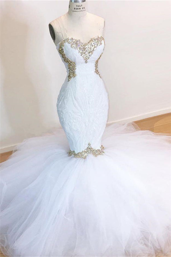 Wedding Dress With Long Sleeves, White Lace Mermaid Sweetheart Simple Wedding Dresses for Sale