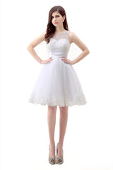 Party Dresses Glitter, White Short Tulle Lace Knee Length Pearls Homecoming Dresses
