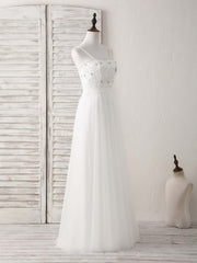 Bridesmaid Dresses Earth Tones, White Sweetheart Neck Tulle Beads Long Prom Dress White Evening Dress