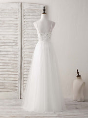 Wedding Decor, White Sweetheart Neck Tulle Beads Long Prom Dress White Evening Dress