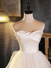 Bridesmaides Dresses Summer, White Sweetheart Neck Tulle Short Prom Dress, Light Champagne Homecoming Dress