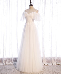 Evening Dresses, White Sweetheart Tulle Long Prom Dress, White Bridesmaid Dress