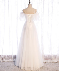 Evening Dresses Velvet, White Sweetheart Tulle Long Prom Dress, White Bridesmaid Dress