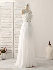 Design Dress, White V Neck Chiffon Long Prom Dresses, White Long Evening Dresses