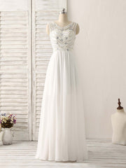 Aesthetic Dress, White V Neck Chiffon Long Prom Dresses, White Long Evening Dresses