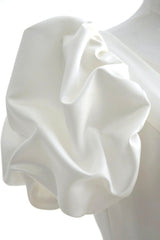 Prom Dresses Tulle, White V-Neck Satin Long Prom Dress, A-Line Short Sleeve Formal Dress