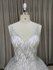 Bridesmaid Dress Dark Green, White V Neck Sequin Tulle Long Prom Dress White Tulle Evening Dress