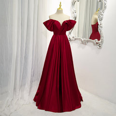 Prom Dress Inspo, Wine Red Satin A-line Floor Length Party Dresses, Burgundy Long Formal Dresses