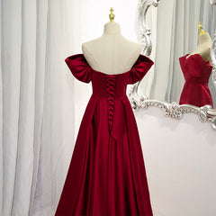 Prom Dresses Different, Wine Red Satin A-line Floor Length Party Dresses, Burgundy Long Formal Dresses
