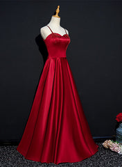 Party Dress Online Shopping, Wine Red Satin Beaded Sweetheart Party Dress, A-line Wine Red Prom Dress