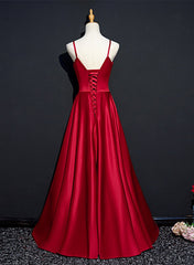 Party Dresses Weddings, Wine Red Satin Beaded Sweetheart Party Dress, A-line Wine Red Prom Dress