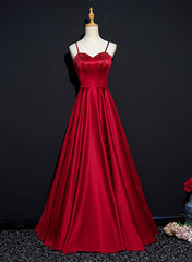 Party Dresses Online Shop, Wine Red Satin Beaded Sweetheart Party Dress, A-line Wine Red Prom Dress