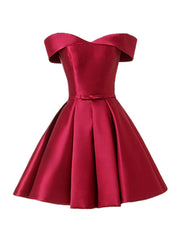 Party Dress Teen, Wine Red Satin Handmade Knee Length Party Dress, Short Prom Dress