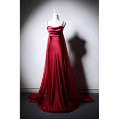 Party Dresses Shorts, Wine Red Soft Satin Long Straps Long A-line Prom Dress, Wine Red Evening Dress