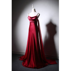 Party Dress Classy, Wine Red Soft Satin Long Straps Long A-line Prom Dress, Wine Red Evening Dress