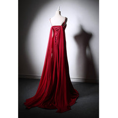 Party Dresses Outfit, Wine Red Soft Satin Long Straps Long A-line Prom Dress, Wine Red Evening Dress