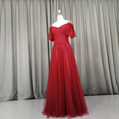 Evening Dress Stunning, Wine Red Tulle Long Party Dress, Handmade Prom Dress