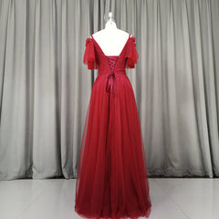 Evening Dresses For Party, Wine Red Tulle Long Party Dress, Handmade Prom Dress