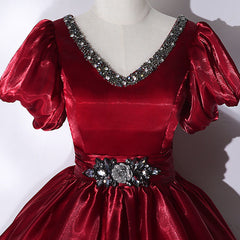 Party Dress Red Colour, Wine Red V-neckline Beaded Ball Gown Prom Dress, Wine Red Sweet 16 Dress