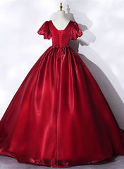 Party Dress Bling, Wine Red V-neckline Beaded Ball Gown Prom Dress, Wine Red Sweet 16 Dress