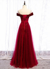 Formal Dresses For 20 Year Olds, Wine Red Velvet and Tulle Long Prom Dress, A-line Wine Red Floor Length Prom Dress