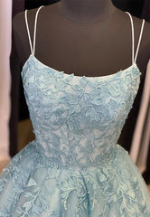 Groomsmen Attire, Blue Lace Long Prom Dresses, A-Line Formal Evening Dresses