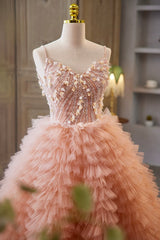 Bridesmaid Dress Color Palettes, Beautiful Tulle Layers Long Prom Dresses, A-Line Spaghetti Straps Evening Dresses