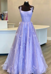 Elegant Prom Dress, Purple Tulle Long A-Line Prom Dresses, Pink Evening Dresses