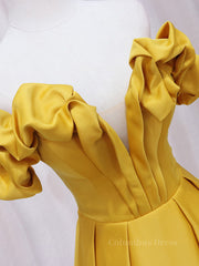 Vintage Dress, Yellow A-line Satin Long Prom Dress, Yellow Formal Dress