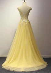 Formal Dress Winter, Yellow Long Prom Dress, A-line Round Neckline Formal Dress