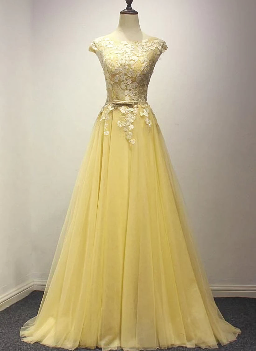 Formal Dresses Winter, Yellow Long Prom Dress, A-line Round Neckline Formal Dress