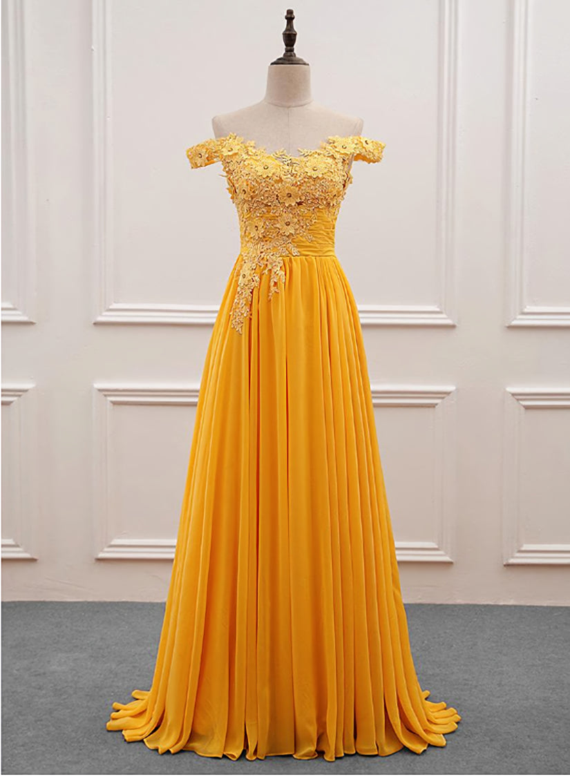 Formal Dress Prom, Yellow Off Shoulder Long Party Dress, Sweetheart Formal Dress