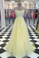 Prom Dresses Long Sleeves, Yellow tulle lace long prom dress yellow lace formal dress
