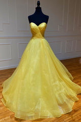 Prom Dresses Classy, Yellow tulle sweetheart long prom dress yellow formal dress