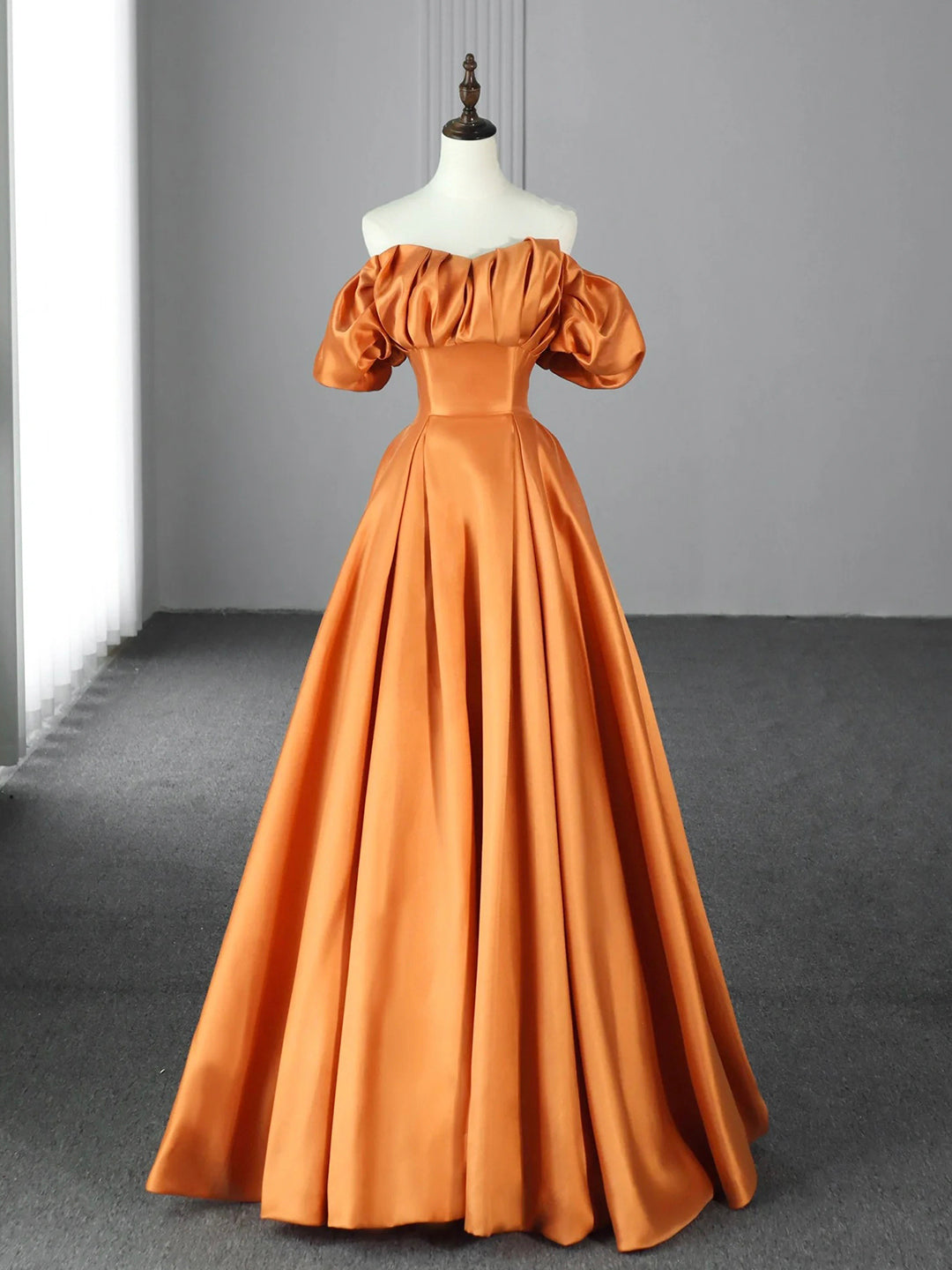Bridesmaids Dresses Different Styles, Orange Floor Length Satin Long Prom Dress, Off the Shoulder Evening Party Dress